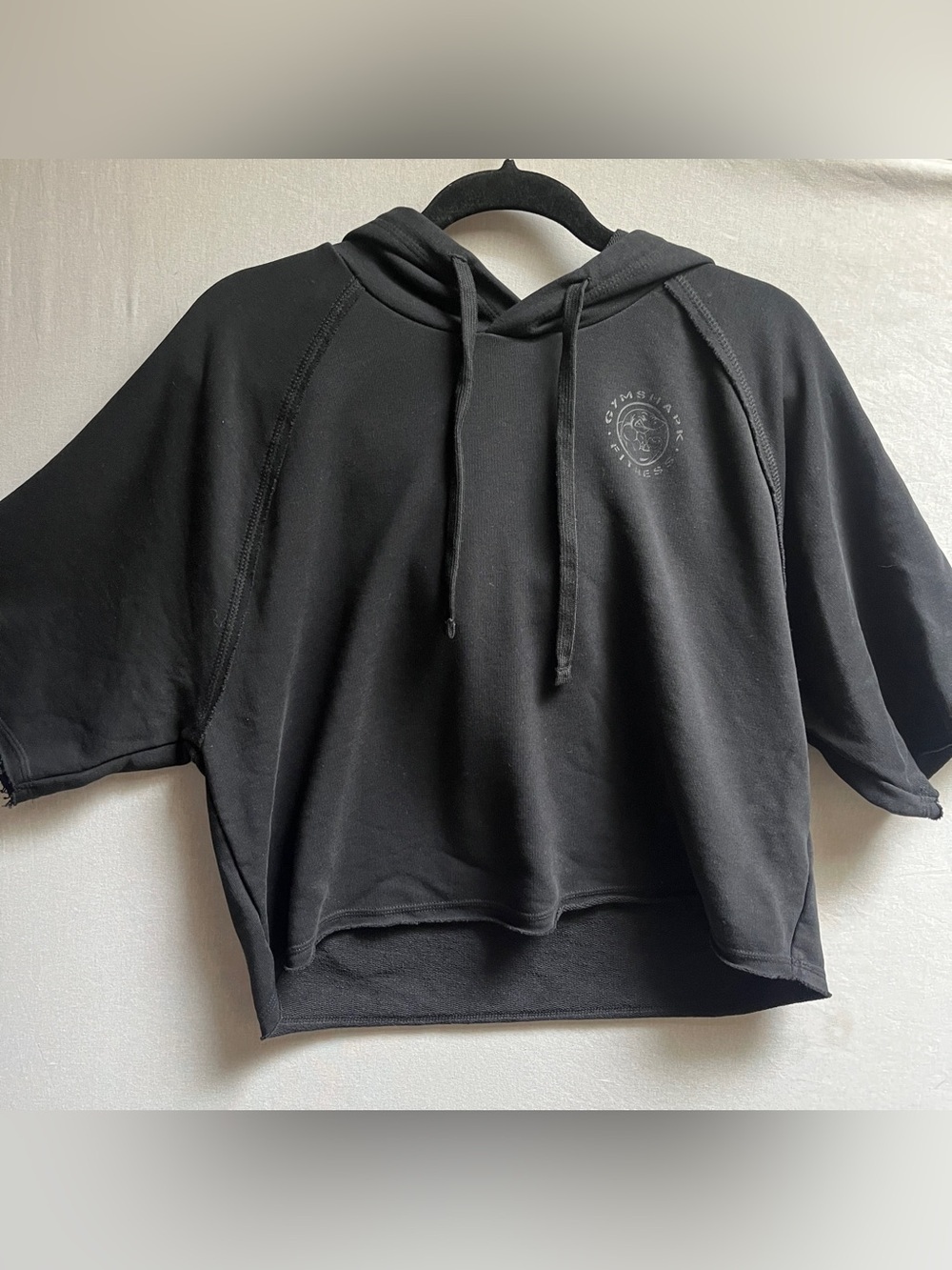 Gymshark Black Short Sleeve Cropped Pullover Hoodie Sweater Sz L